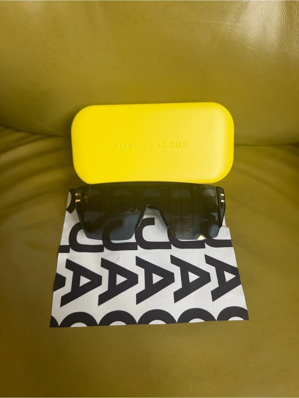 Marc Jacobs Shield Sunglasses with Yellow Case and Black Lens
